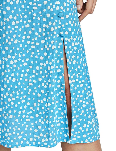 Side Split Covered Button Print Viscose Skirt