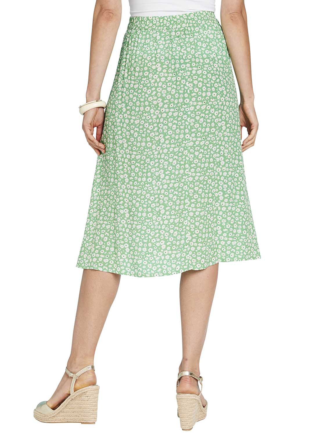 Side Split Covered Button Print Viscose Skirt | Chums