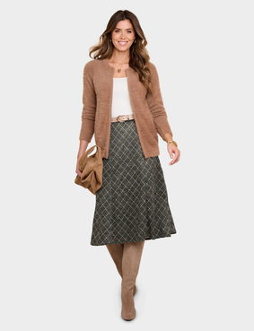 Six Panel Diamond Check Skirt Chocolate