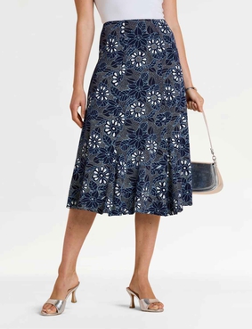Lined Print Jersey Skirt Duck Egg