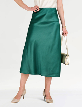 Pull On Bias Cut Satin Skirt Black