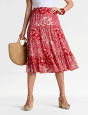 Crinkle Patchwork Print Skirt Red Print