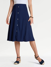 Crinkle Mock Button Front Lined Skirt NAVY