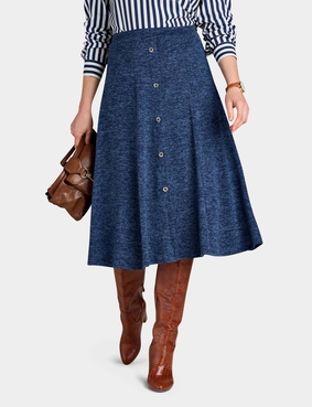 Lined Pull On Skirt with Mock Button Fastening Blue