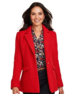 Tailored Lined Boucle Blazer - Red
