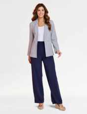 Tailored Linen Mix Stripe Roll Cuff Blazer Navy White Print