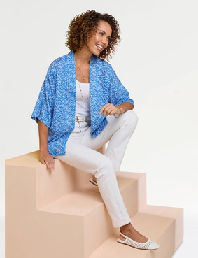 Print Kimono Soft Jacket Cornflower Blue