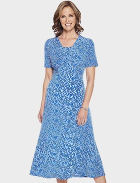 46 inch length Spot Print Dress Cornflower Blue