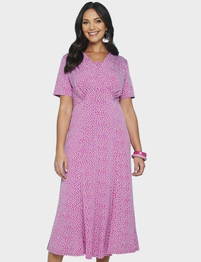 46 inch length Spot Print Dress Cornflower Blue