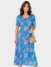 Viscose Print Tea Dress Blue