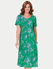 Viscose Print Tea Dress Green