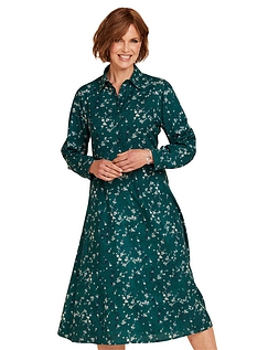 Viscose Button Through Long Sleeve Dress Green