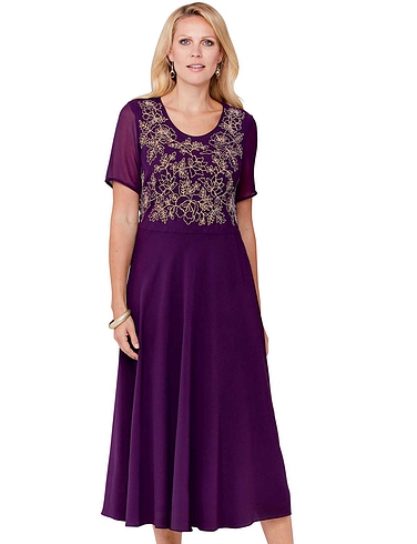 Short Sleeve Embroidered Occasion Dress