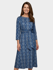 Warm Handle Tie Front Print Dress BLUE