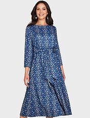 Warm Handle Tie Front Print Dress Blue