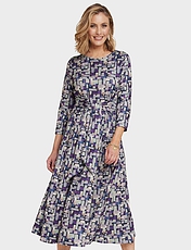 Warm Handle Tie Front Print Dress Blue