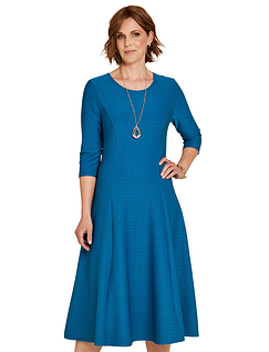 Textured Fit and Flare Dress With Necklace - Teal