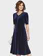 Velour Dress With Diamante Buttons Navy