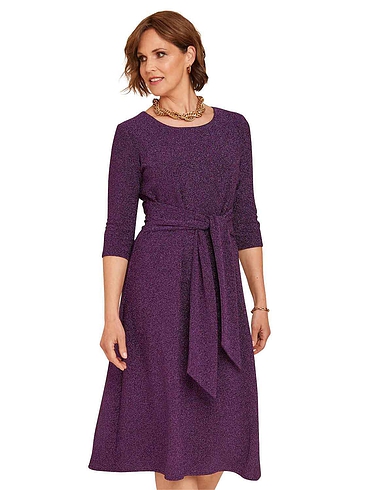 Metallic Look Fabric Tie Front Dress - Purple