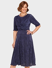 Plisse Twist Front Dress Navy