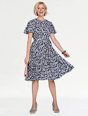 Angel Sleeve Pleat Front Print Dress Navy