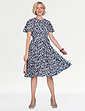 Angel Sleeve Pleat Front Print Dress Blue Floral