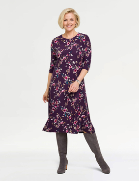 Jersey Print Dress Dark Red/Teal Print