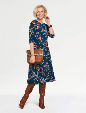 Jersey Print Dress Dark Red/Teal Print