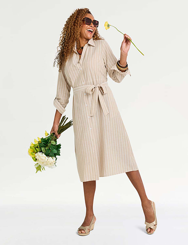 Stripe Cotton Belted Dress
