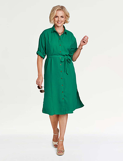 Button Front Roll Sleeve Dress Green