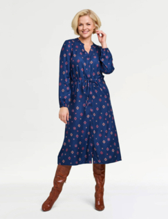 Viscose Twill Print Dress Blue