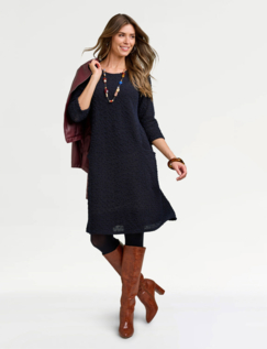 Boucle A Line Pocket Dress Navy