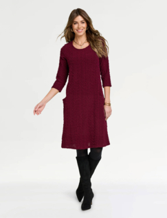 Boucle A Line Pocket Dress - Wine