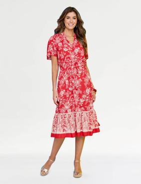 Border Print Short Sleeve Dress Blue