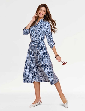 Aztec Print Belted Jersey Shirt Dress Denim