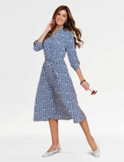 Aztec Print Belted Jersey Shirt Dress Denim