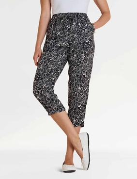 Viscose Crop Print Trouser Navy White Print