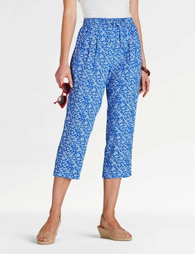 Viscose Crop Print Trouser Navy White Print