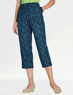 Viscose Crop Print Trouser Navy White Print