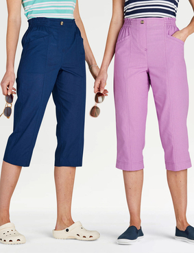Pack of Two Crop Trousers Coral & Navy