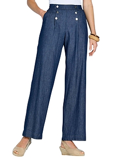 Pull On Denim Trouser with Button Front Detail Indigo