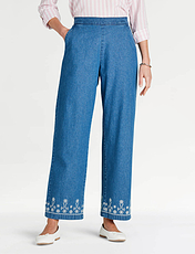 Embroidered Hem Pull On Jean Indigo