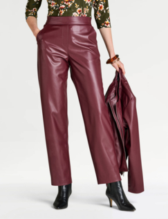 Faux Leather Pull On Trouser - Burgundy