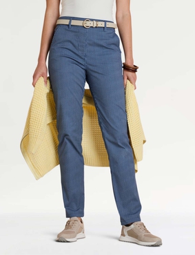 Stripe Cotton Chino Pull On Trouser Navy