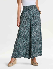 Deep Shirred Waist Print Culotte Black