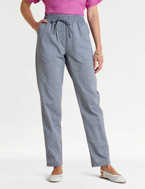 Elasticated Waist Linen Look Trouser Denim