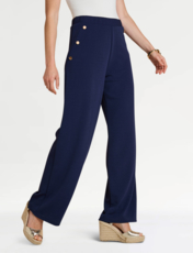 Gold Button Texture Crepe Trouser Navy