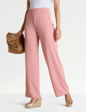 Gold Button Texture Crepe Trouser Navy