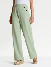 Gold Button Texture Crepe Trouser Navy