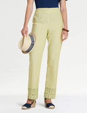 Cutwork Hem Elasticated Back Waist Cotton Trouser Blue